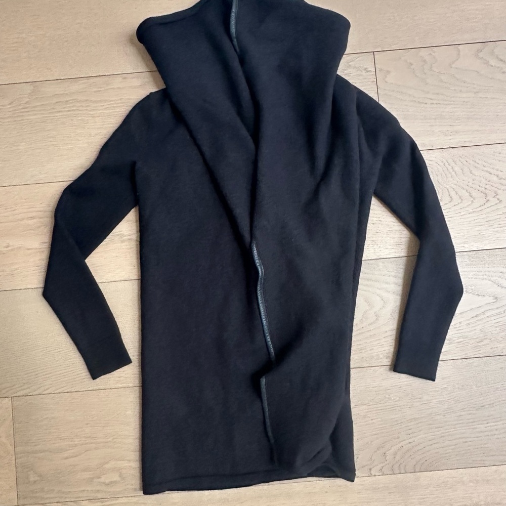 Ralph Lauren Black Detailed Flowy long sweater with leather trim.
